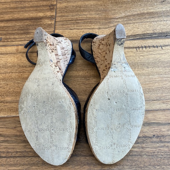 Black Franco Sarto’s in size 7.5 leather upper with cork wedge heels. - Picture 4 of 8